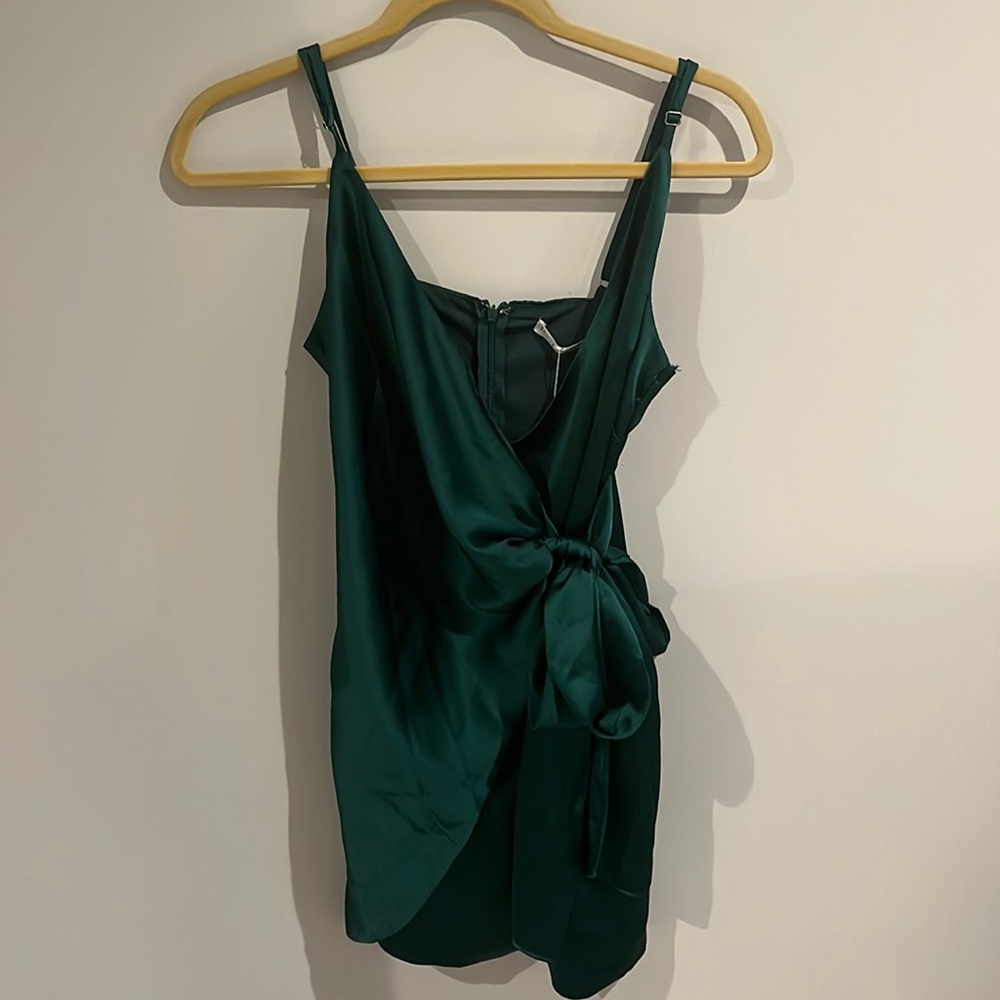 Forest Green Satin Wrap Around Dress